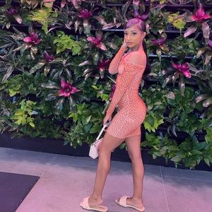 Orange dress with polka dots